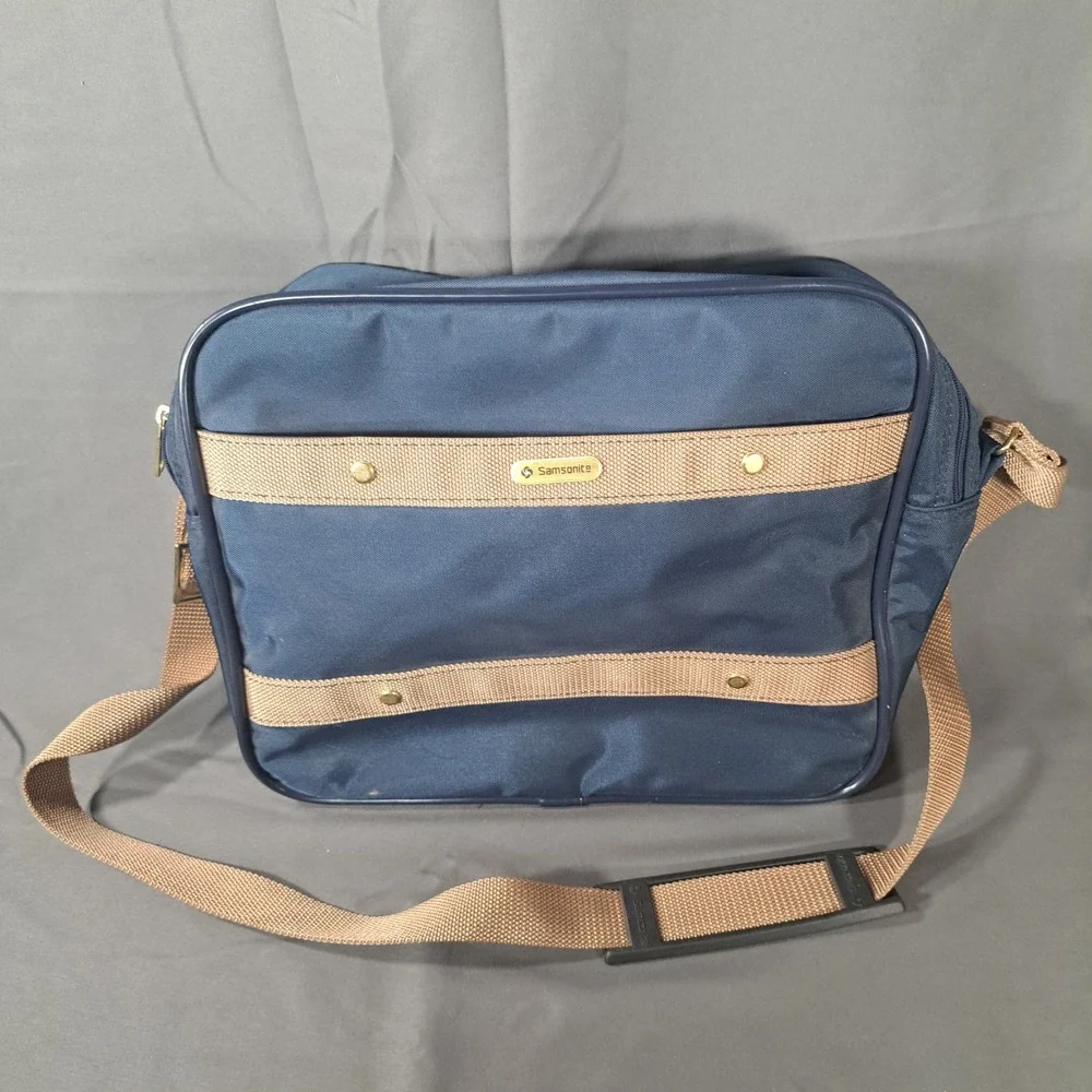 VTG Samsonite Navy Blue Nylon Travel‎ Shoulder Bag Carry On Luggage Retro Travel